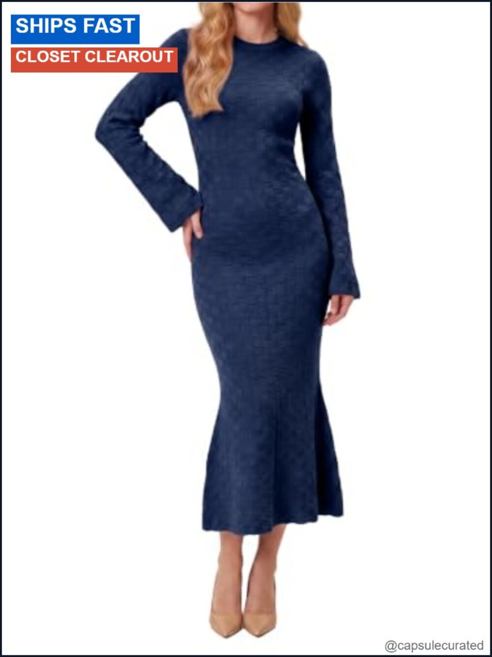 Long Sleeve Mermaid Sweater Dress Bodycon Knit Midi
